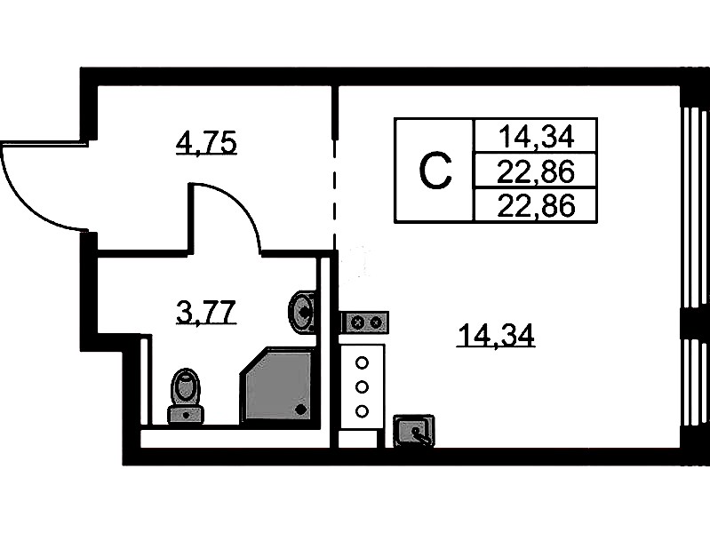 Квартира студия 22.86 м², 11/11 эт., ЖК «Новое Колпино»